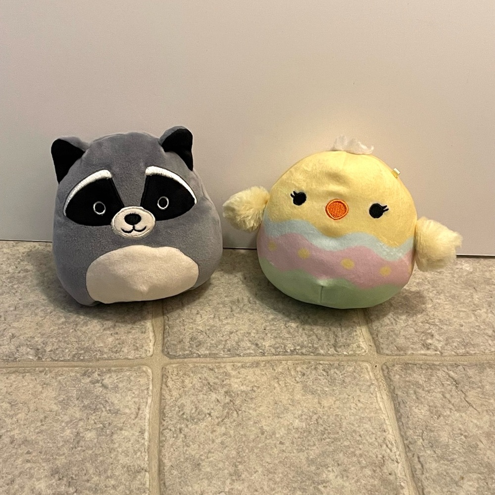 Squishmallow Easter Basket Bundle! 5” chick and raccoon